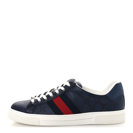Gucci GG Supreme Monogram Web Mens New Ace Sneakers 8.5 Dark Blue