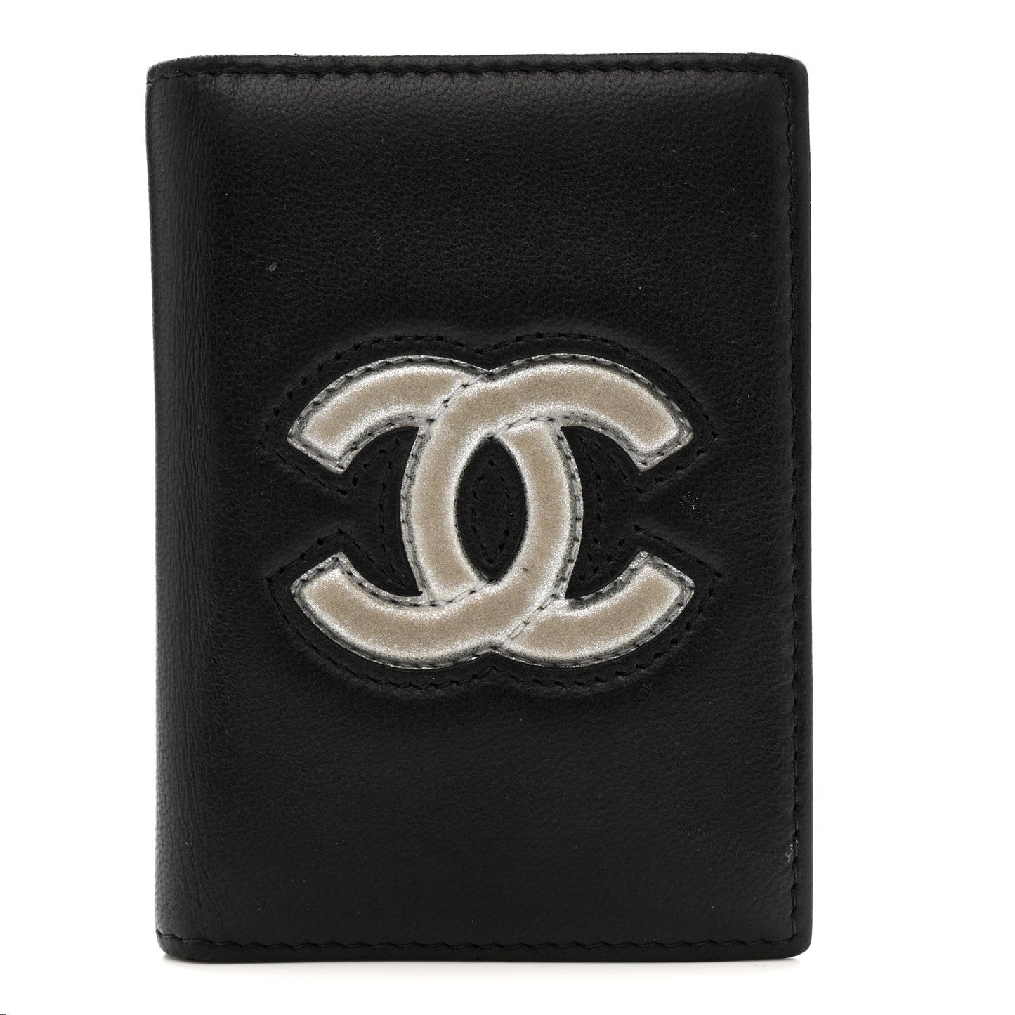 Chanel Calfskin Card Holder Black Silver