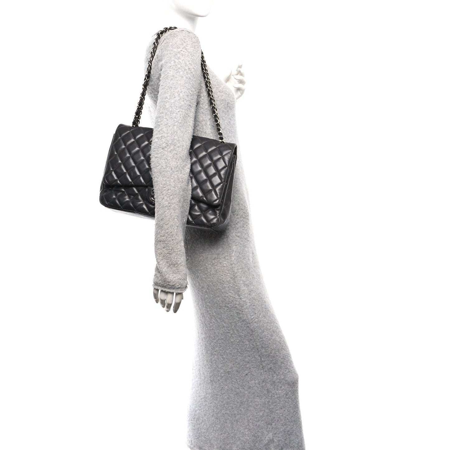 Chanel Lambskin Quilted Maxi Double Flap Dark Grey