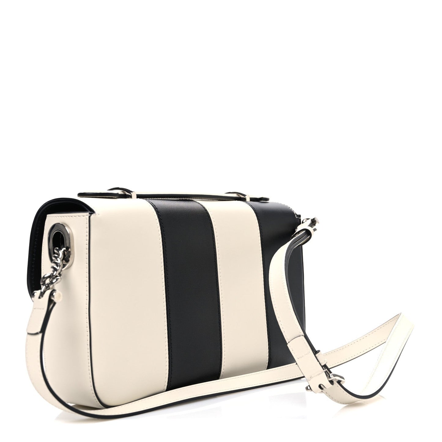 Gucci Senna Calfskin Lines Petite GG Top Handle Shoulder Bag Black Mystic White