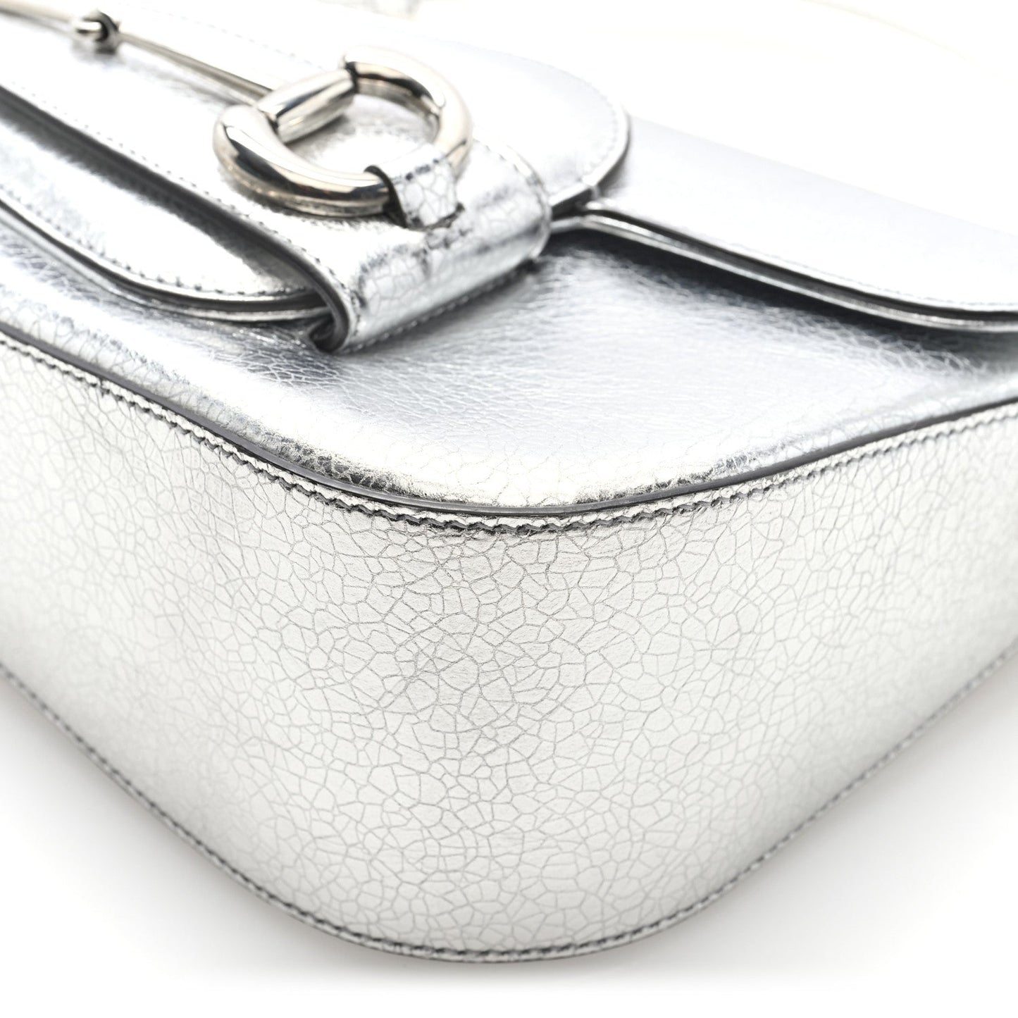 Gucci Metallic Demetra Small Horsebit 1955 Asymmetric Shoulder Bag Silver