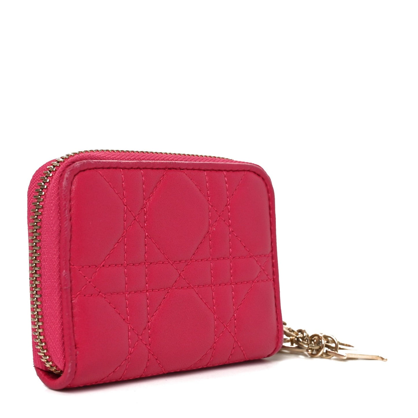 Christian Dior Lambskin Cannage Mini Lady Dior Zip Portemonnaie Fuchsia