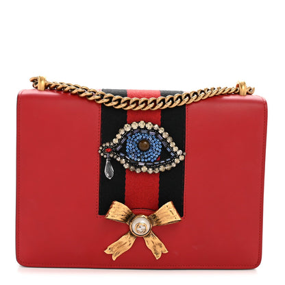 Gucci Calfskin Web Medium Peony Chain Shoulder Bag Red