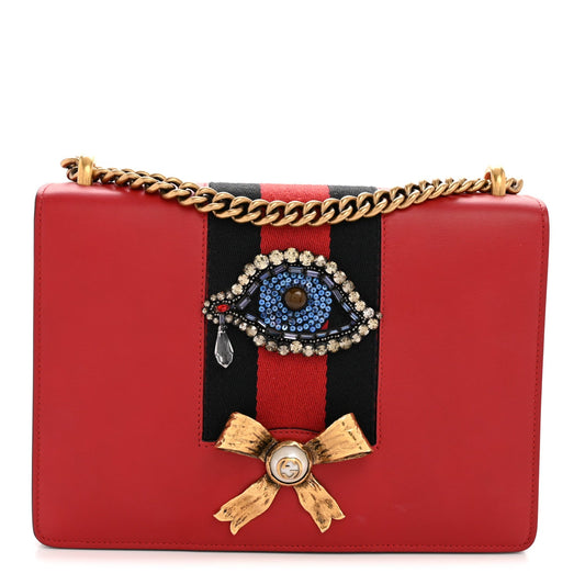 Gucci Calfskin Web Medium Peony Chain Shoulder Bag Red