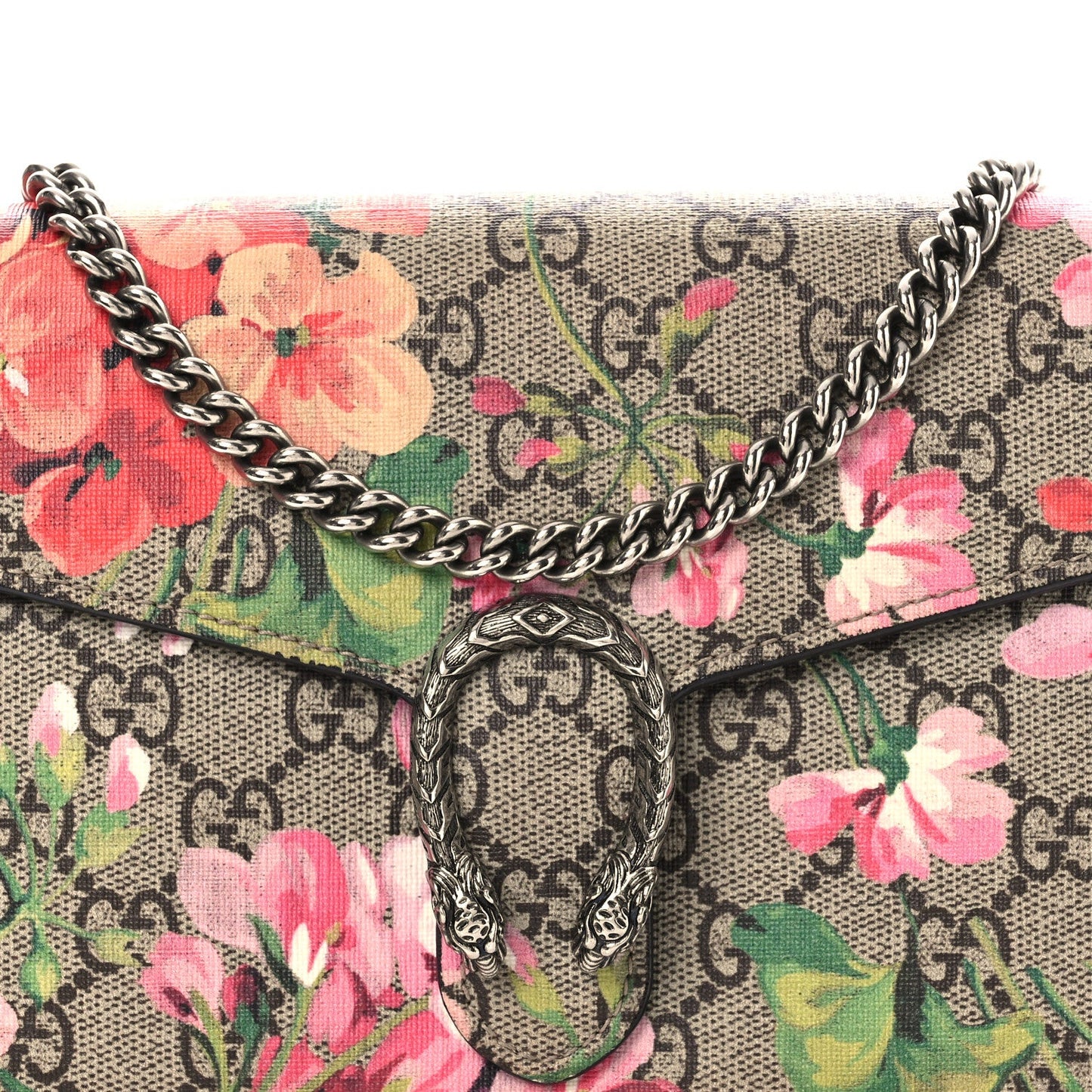 Gucci GG Supreme Monogram Blooms Mini Dionysus Chain Wallet Beige Multicolor Dry Rose