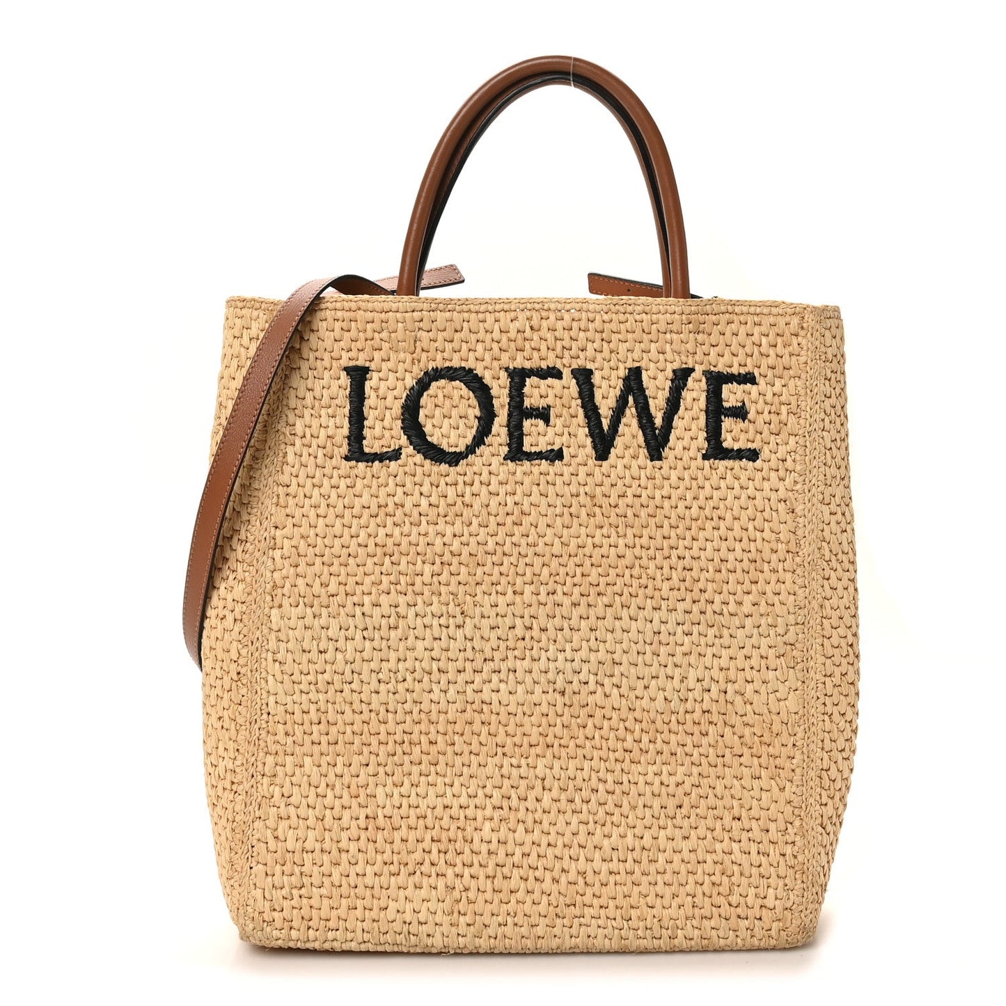 Loewe Raffia Calfskin Standard A4 Tote Bag Natural Black