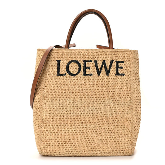 Loewe Raffia Calfskin Standard A4 Tote Bag Natural Black