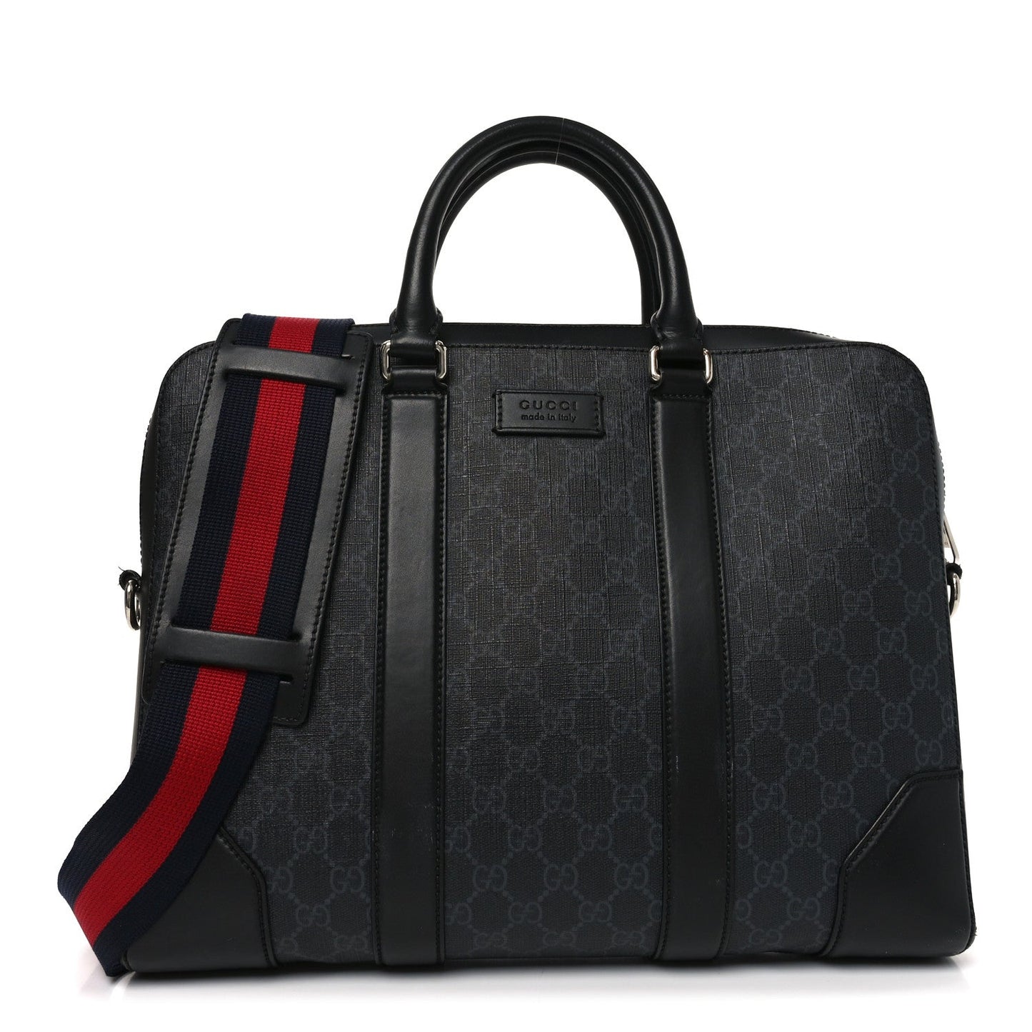 Gucci GG Supreme Monogram Appia Calfskin Web Briefcase Black