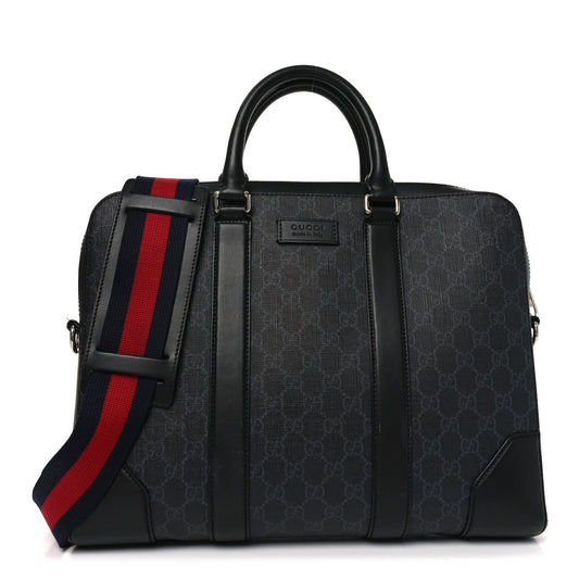 Gucci GG Supreme Monogram Appia Calfskin Web Briefcase Black