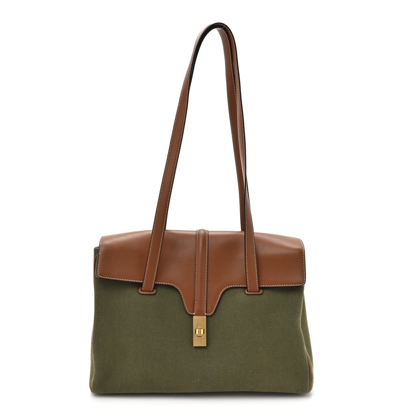 Celine Canvas Calfskin Medium Soft 16 Top Handle Bag Khaki Tan