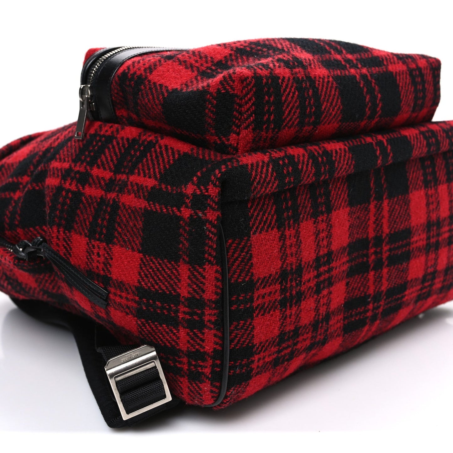Saint Laurent Wool Tartan City Backpack Red Black