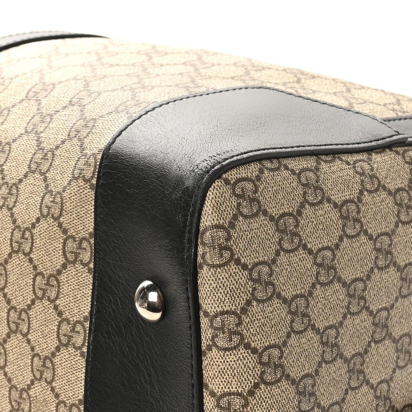 Gucci GG Supreme Monogram Selleria Calfskin Large Duffle Beige Ebony Black