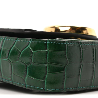 Chloe Calfskin Crocodile Embossed Mini C Double Carry Woodsy Green