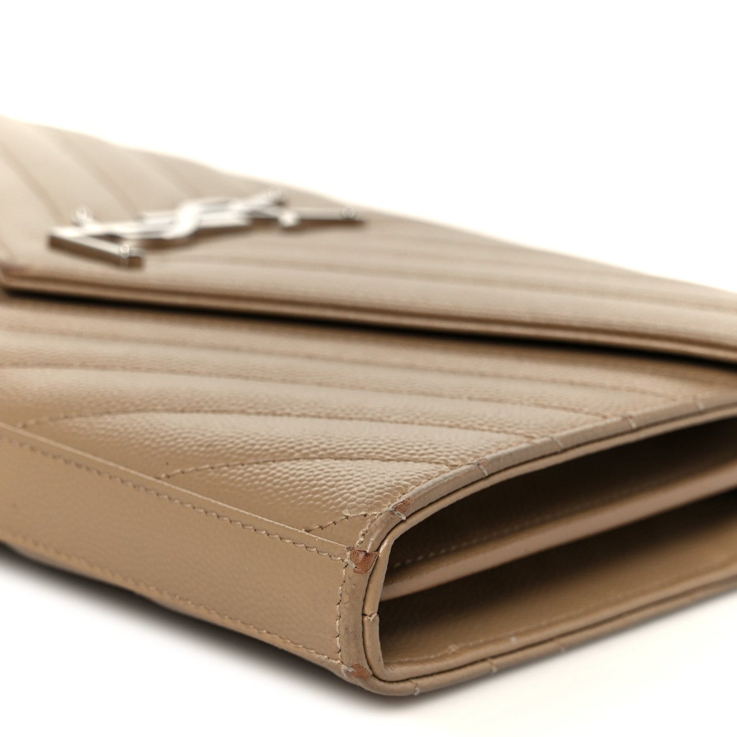 Saint Laurent Grain De Poudre Matelasse Chevron Monogram Chain Wallet Taupe