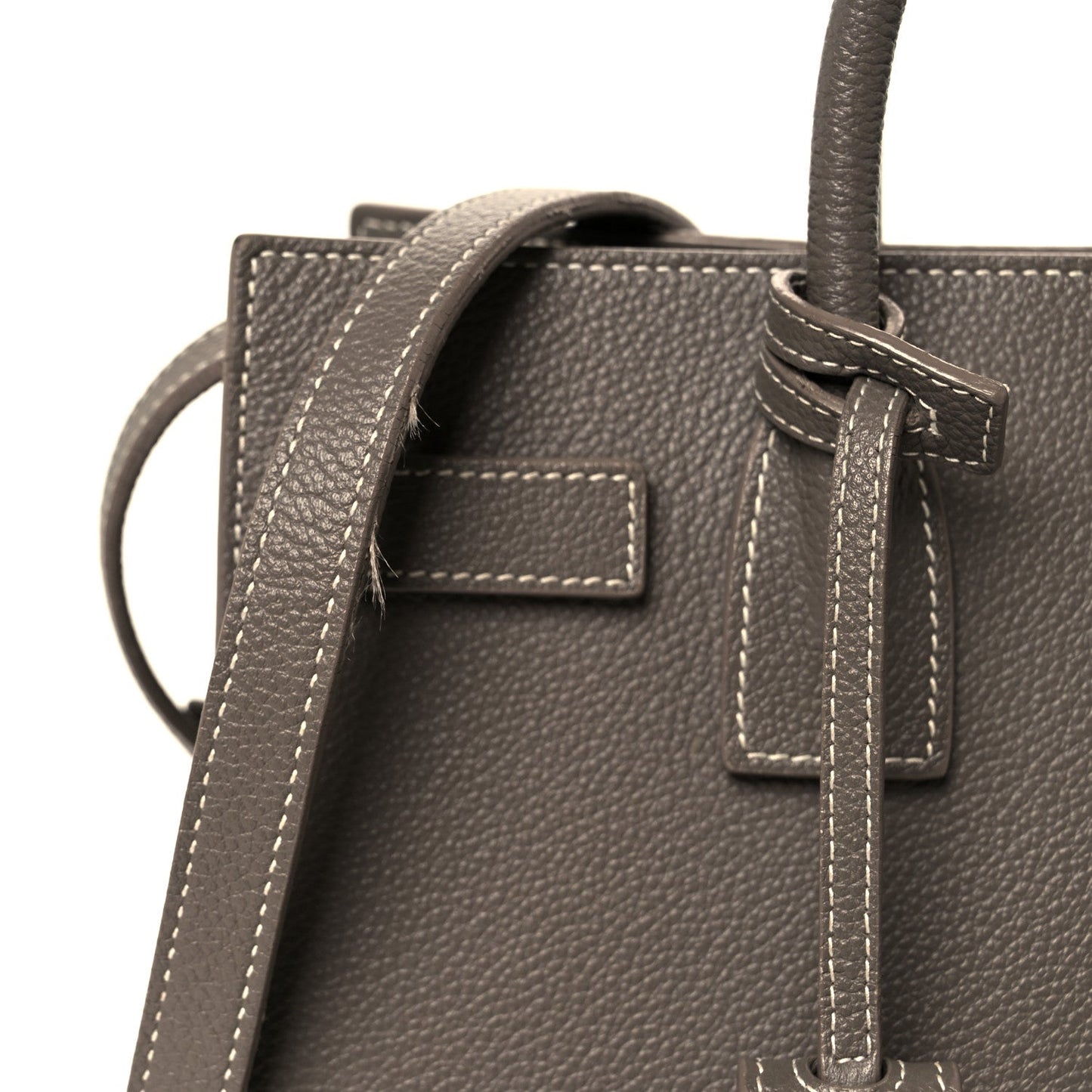 Saint Laurent Grained Calfskin Topstich Baby Sac De Jour Grey