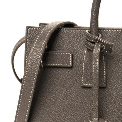 Saint Laurent Grained Calfskin Topstich Baby Sac De Jour Grey