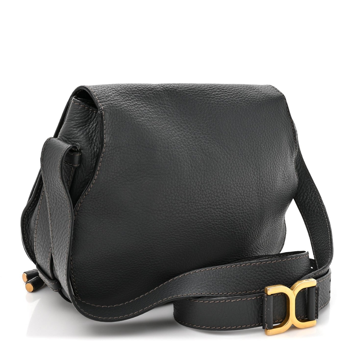 Chloe Grained Calfskin Medium Marcie Saddle Bag Iron Grey