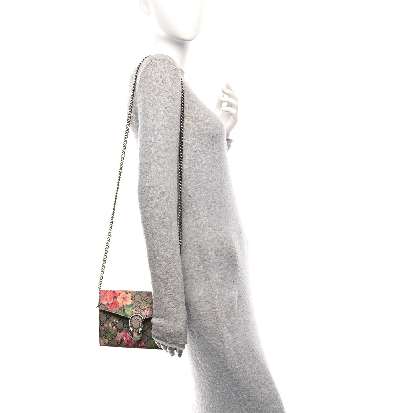 Gucci GG Supreme Monogram Blooms Mini Dionysus Chain Wallet Beige Multicolor Dry Rose