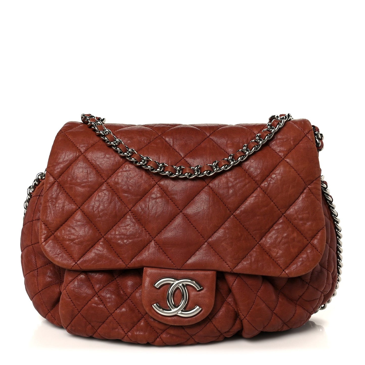 Chanel Washed Lambskin Quilted Medium Chain Around Messenger Brown