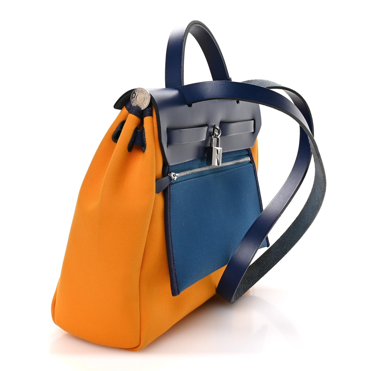 Hermes Military Toile Vache Hunter Verso Herbag Zip Retourne 31 PM Jaune Or Bleu Outremer Bleu Saphir