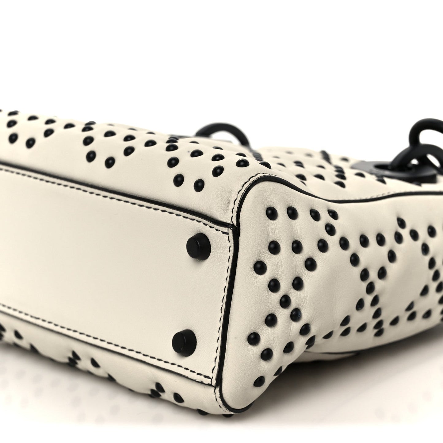 Christian Dior Ultra Matte Calfskin Studded Mini Supple Lady Dior White Black