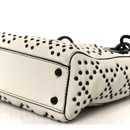 Christian Dior Ultra Matte Calfskin Studded Mini Supple Lady Dior White Black