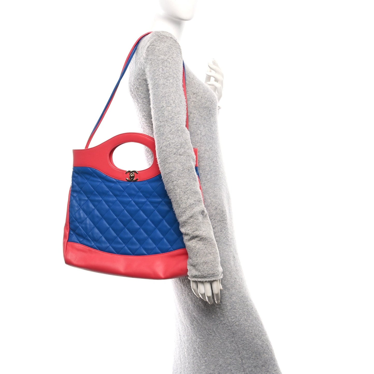 Chanel Aged Calfskin Quilted Large 31 Shopping Bag Red Blue