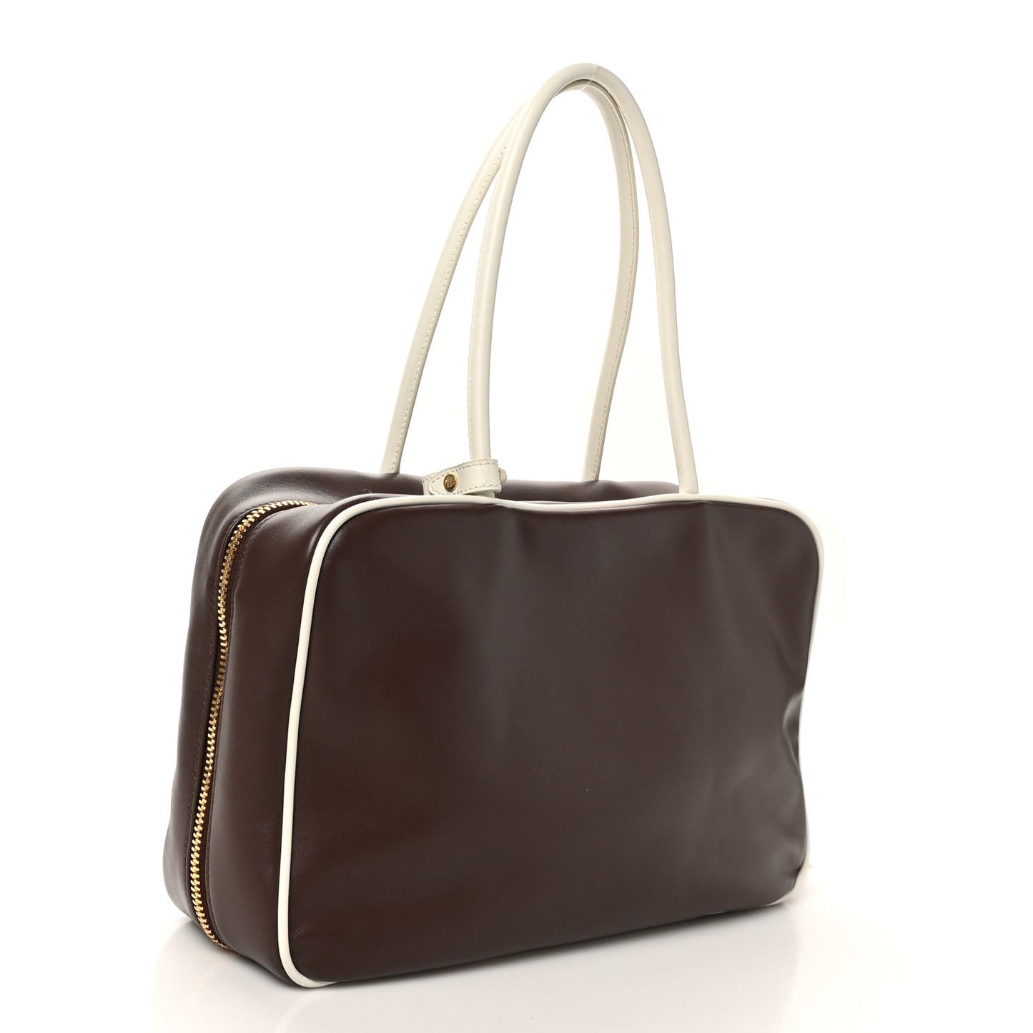 Miu Miu Soft Calf Softy Large Contrast Beau Top Handle Bag Radica White