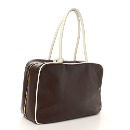 Miu Miu Soft Calf Softy Large Contrast Beau Top Handle Bag Radica White