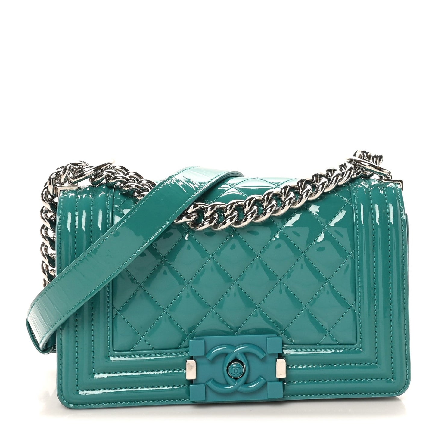 Chanel Patent Calfskin Quilted Small Plexiglass Boy Flap Green