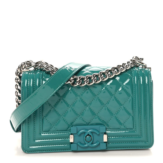 Chanel Patent Calfskin Quilted Small Plexiglass Boy Flap Green