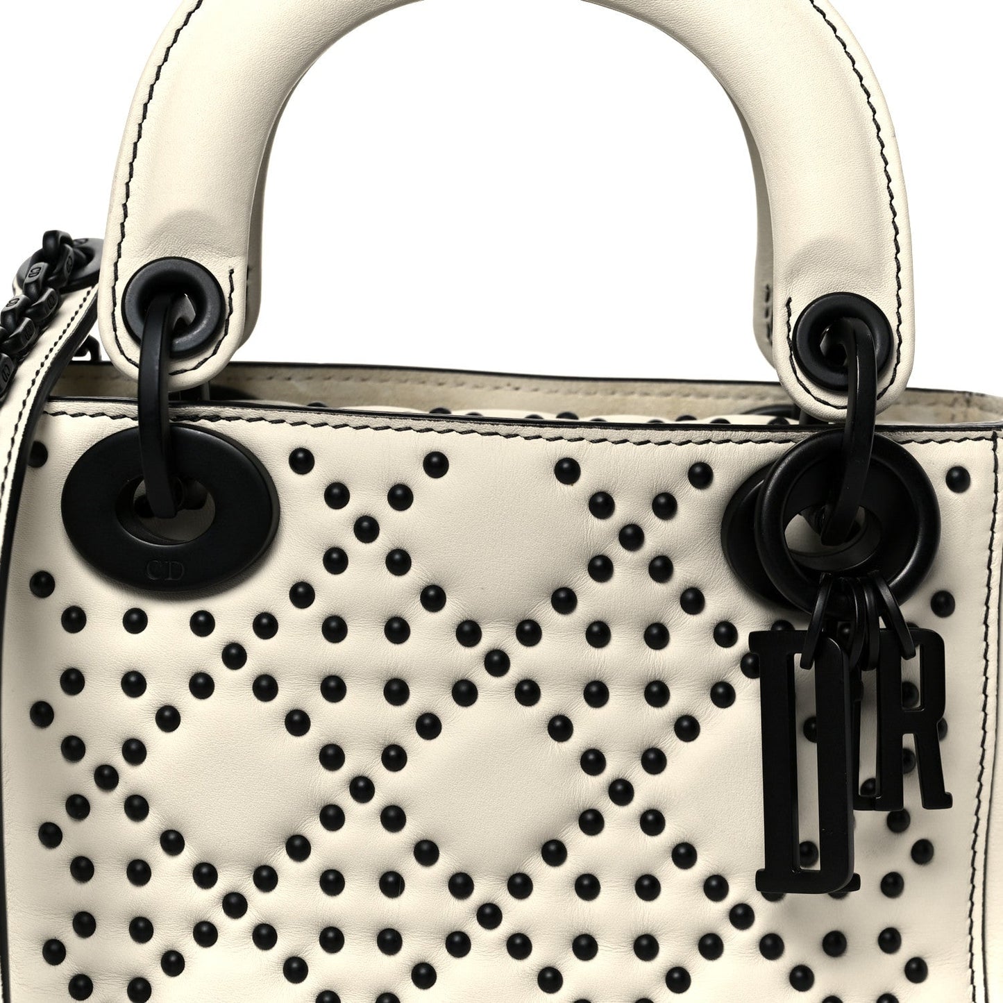 Christian Dior Ultra Matte Calfskin Studded Mini Supple Lady Dior White Black