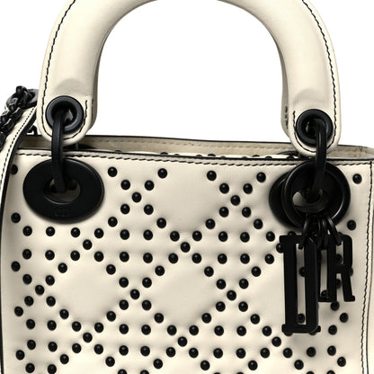 Christian Dior Ultra Matte Calfskin Studded Mini Supple Lady Dior White Black