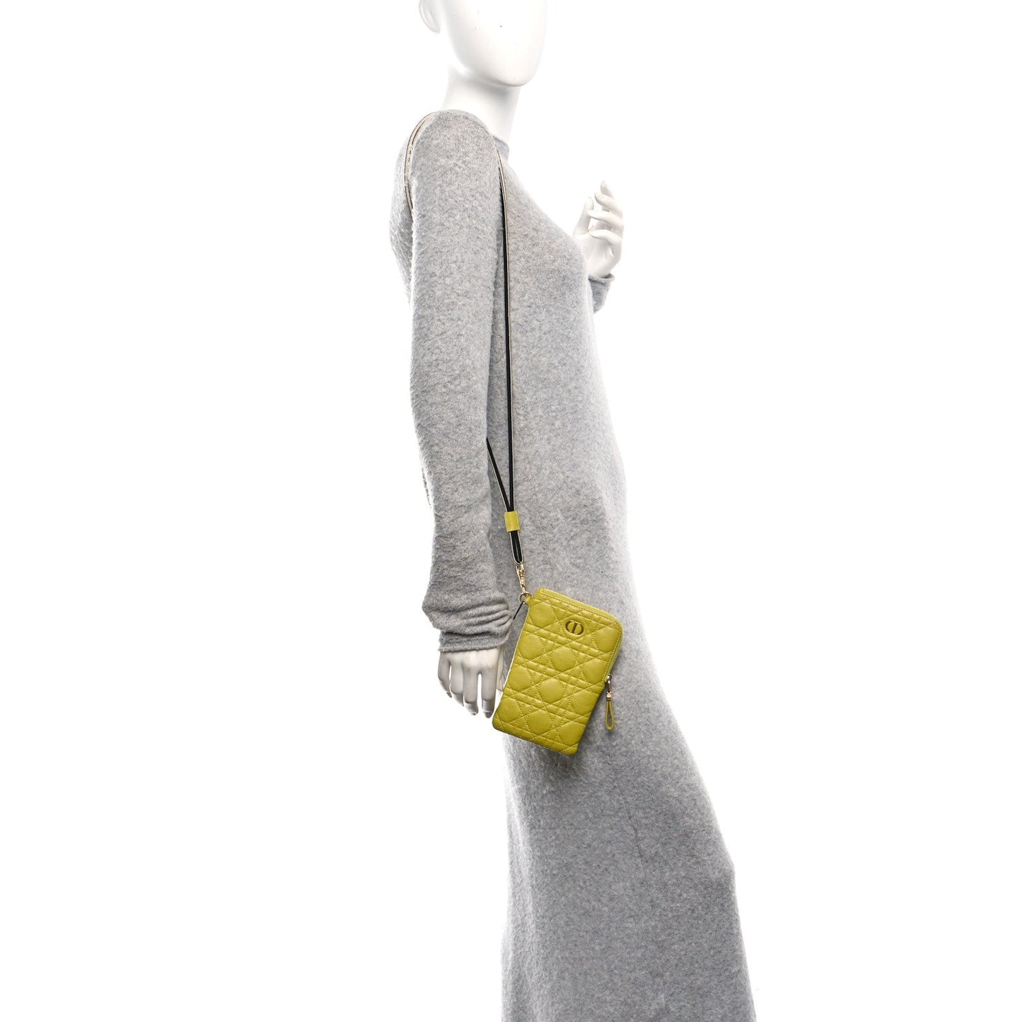 Christian Dior Supple Calfskin Cannage Caro Multifunctional Pouch Lime