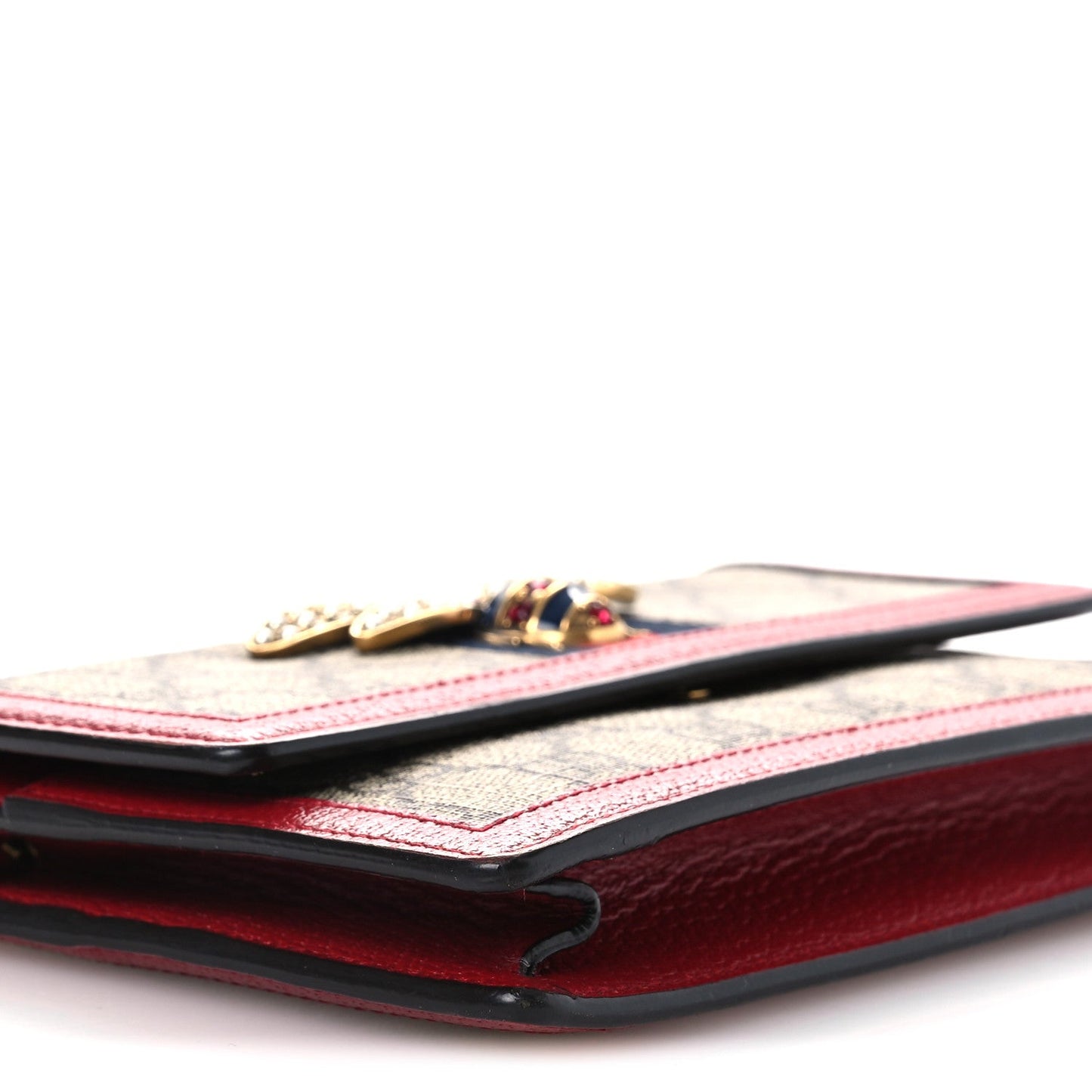 Gucci GG Supreme Monogram Web Queen Margaret Chain Wallet Red