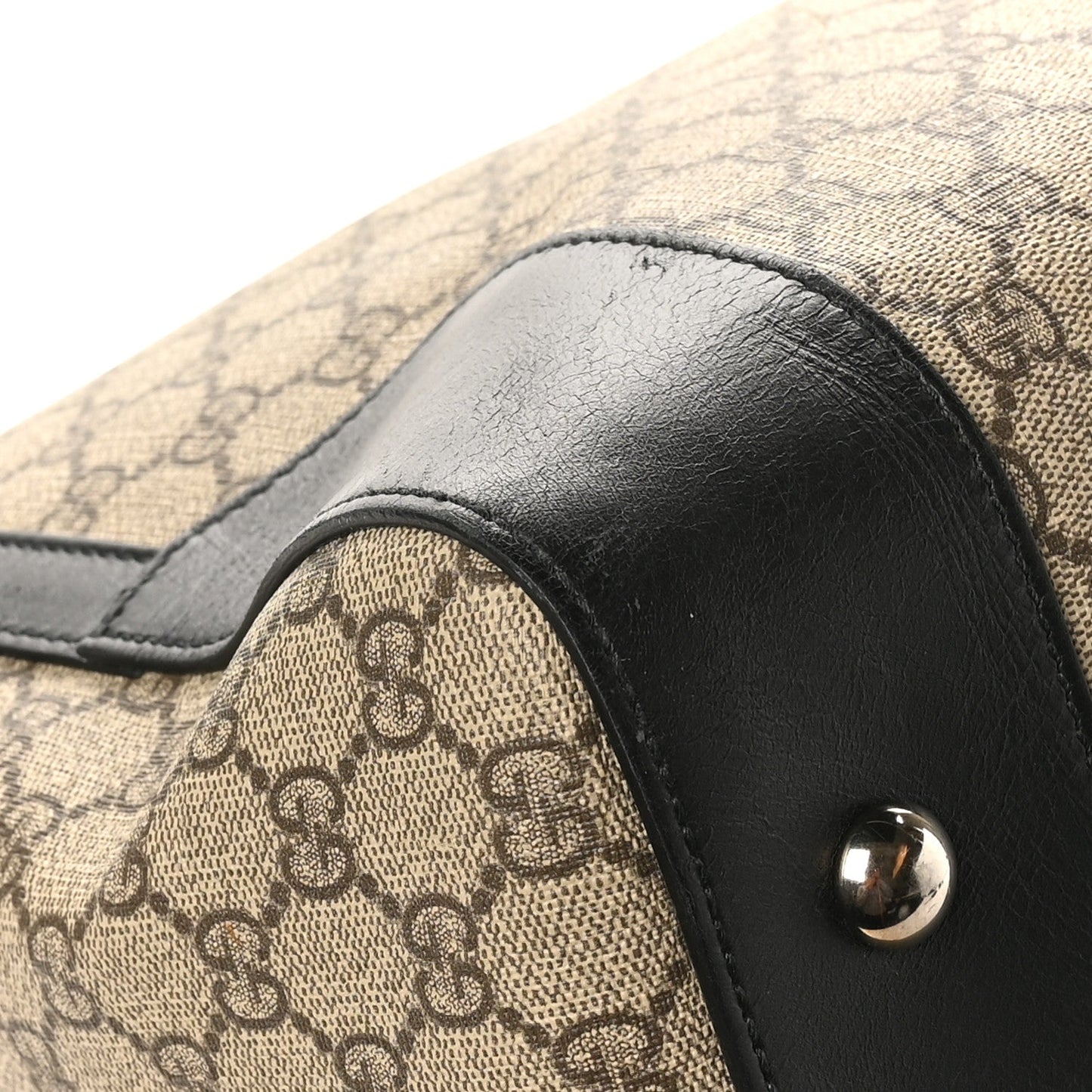 Gucci GG Supreme Monogram Selleria Calfskin Large Duffle Beige Ebony Black