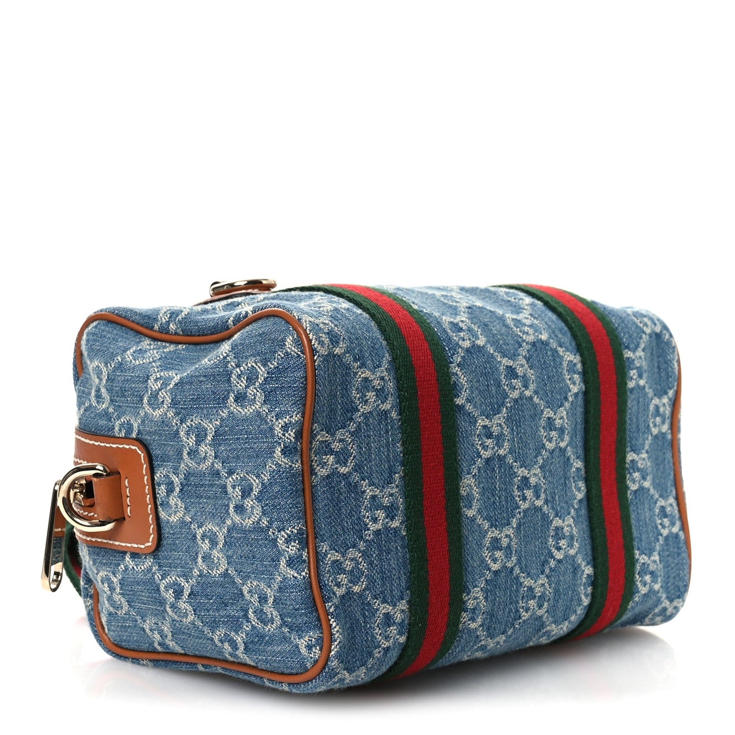 Gucci GG Denim Calfskin Web Mini GG Top Handle Bag Light Blue White