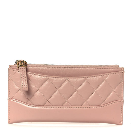 Chanel Aged Calfskin Quilted Gabrielle Zip Pouch Pink