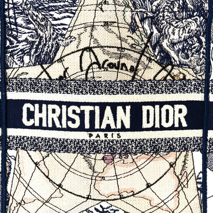 Christian Dior Canvas Embroidered Around The World Vertical Book Tote Blue