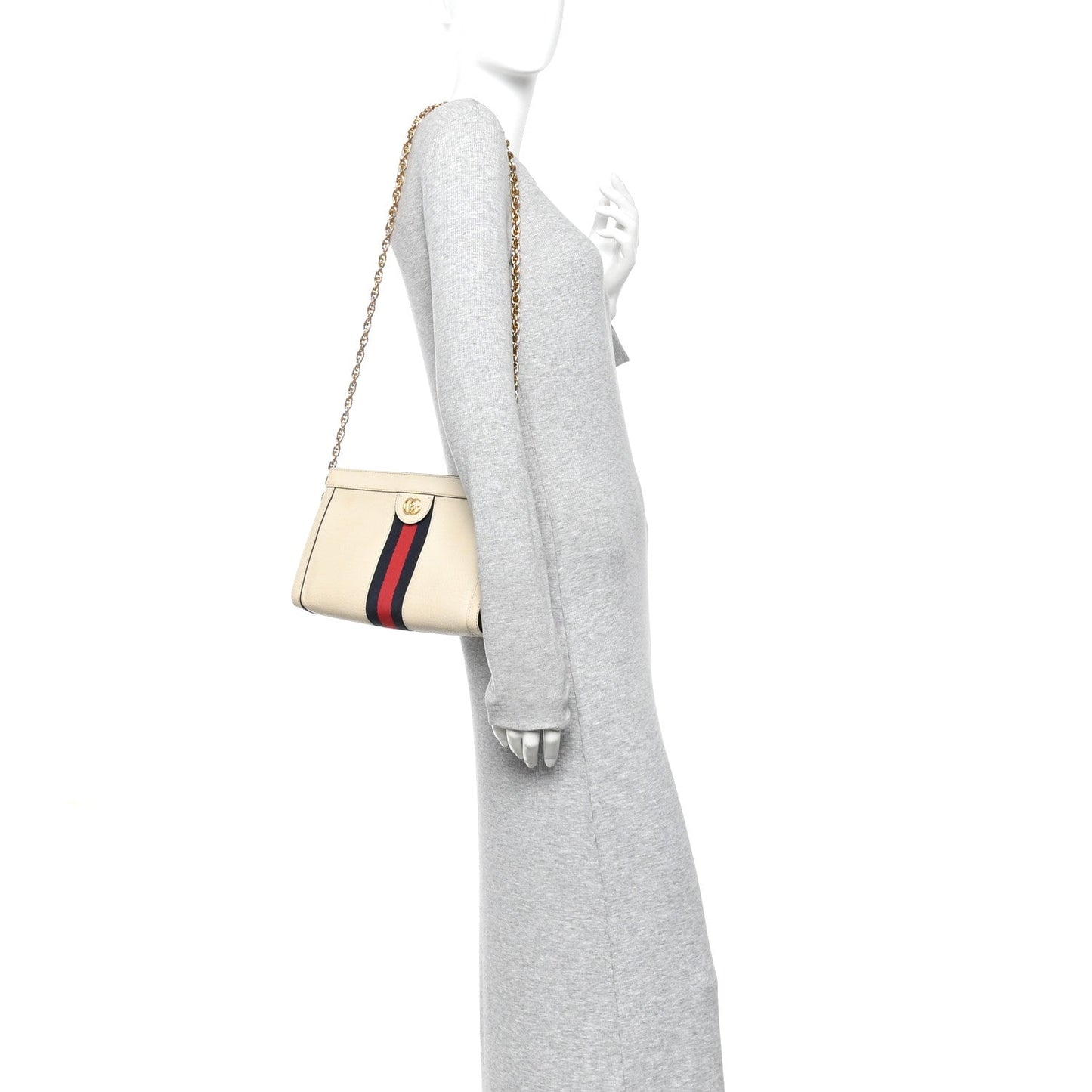 Gucci Textured Calfskin Web Small Ophidia Chain Shoulder Bag Mystic White