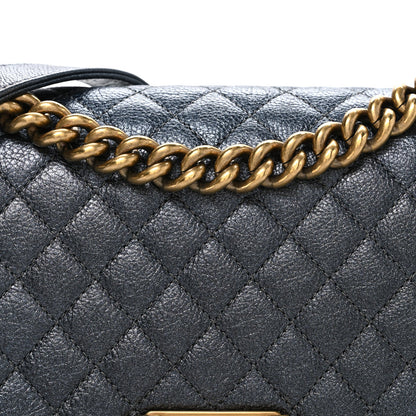 Chanel Metallic Calfskin Quilted Medium Boy Flap Grey
