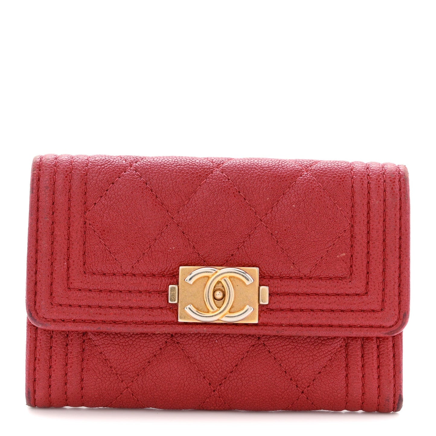 Chanel Caviar Quilted Boy Flap Card Holder Wallet Red