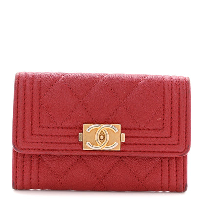 Chanel Caviar Quilted Boy Flap Card Holder Wallet Red