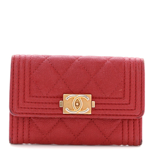 Chanel Caviar Quilted Boy Flap Card Holder Wallet Red