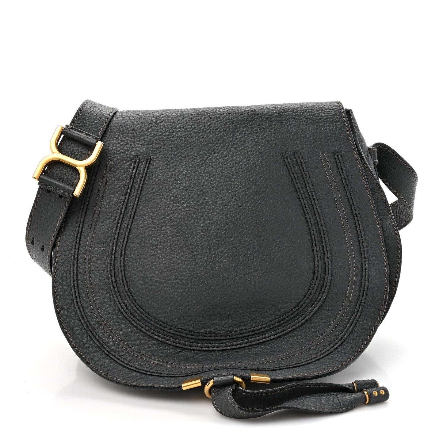 Chloe Grained Calfskin Medium Marcie Saddle Bag Iron Grey