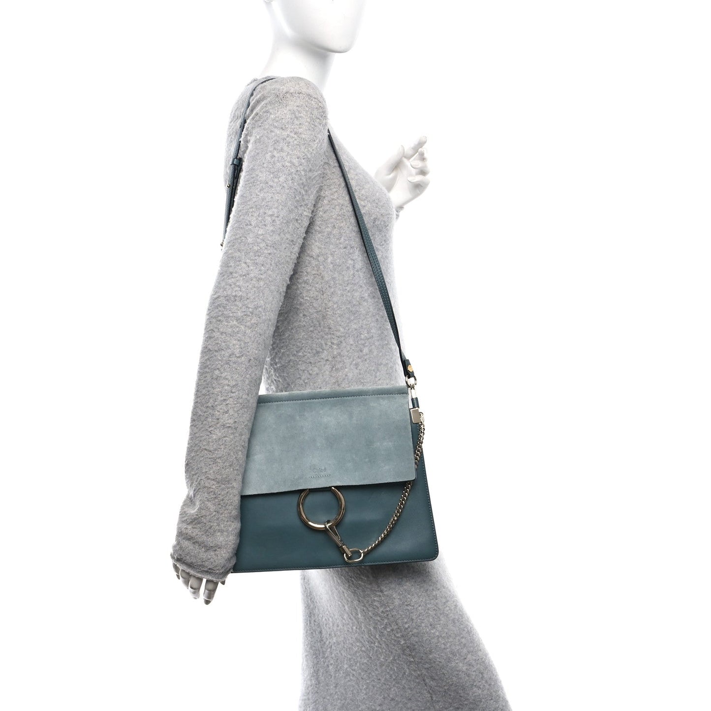 Chloe Suede Calfskin Medium Faye Shoulder Bag Cloudy Blue