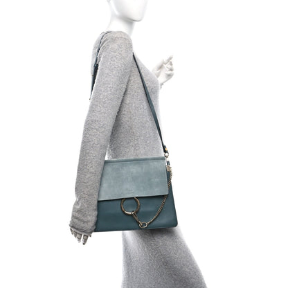 Chloe Suede Calfskin Medium Faye Shoulder Bag Cloudy Blue