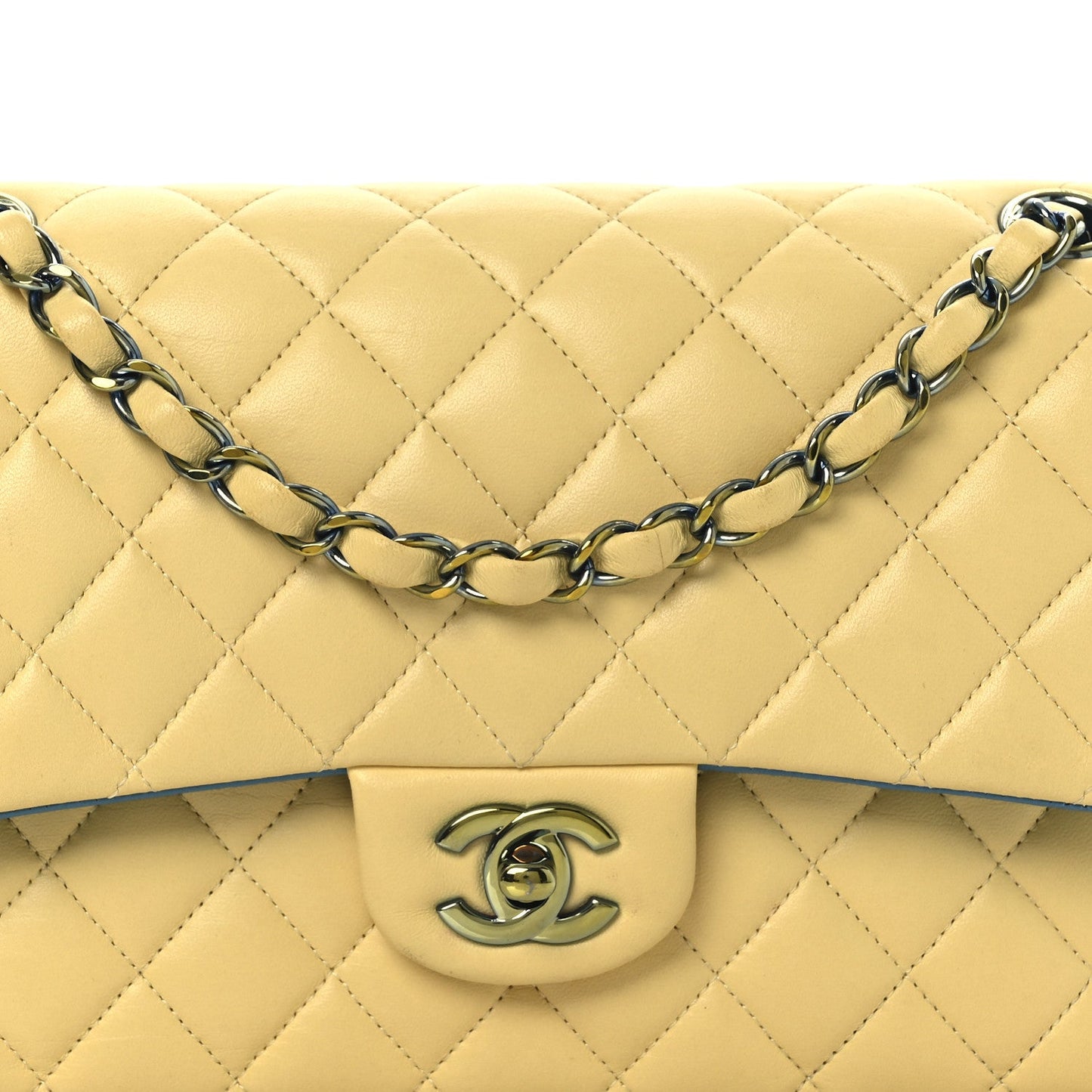 Chanel Lambskin Quilted Medium Double Flap Yellow Blue