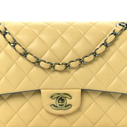 Chanel Lambskin Quilted Medium Double Flap Yellow Blue