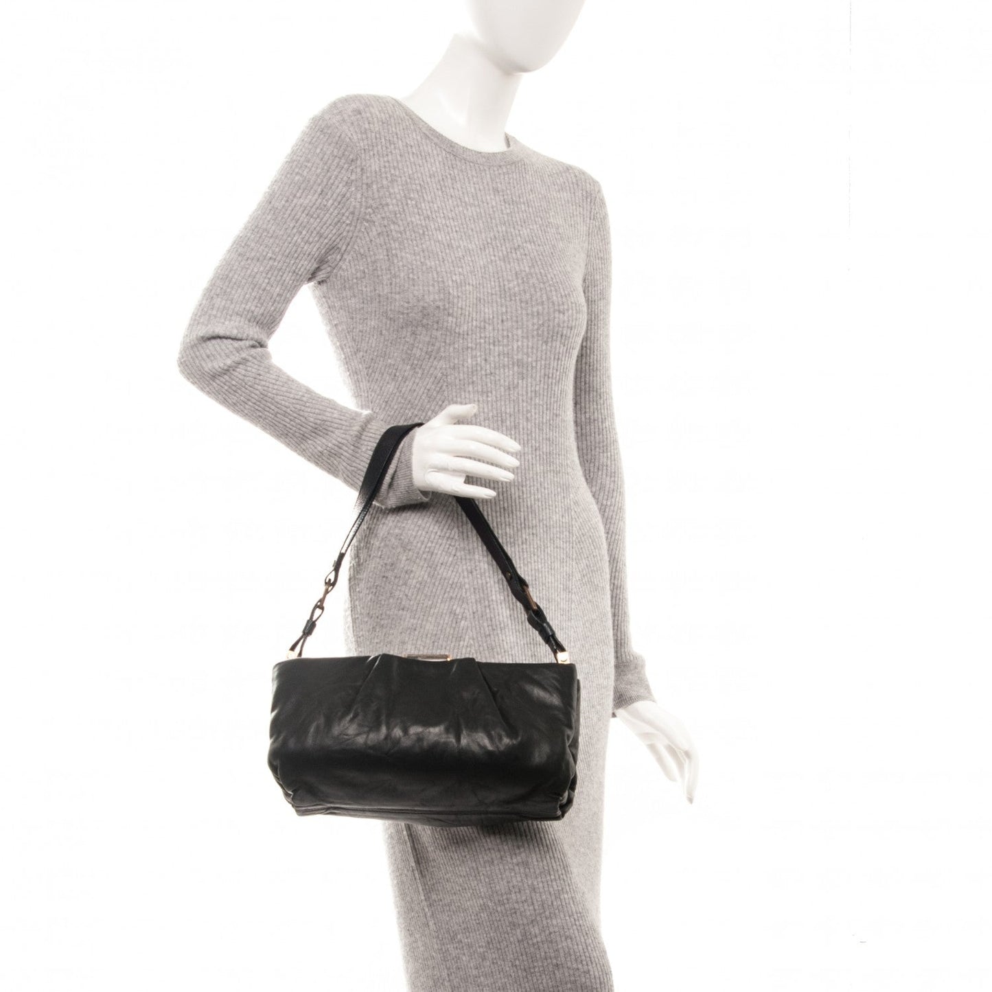 Lanvin Lambskin Draped Frame GM Shoulder Bag Black